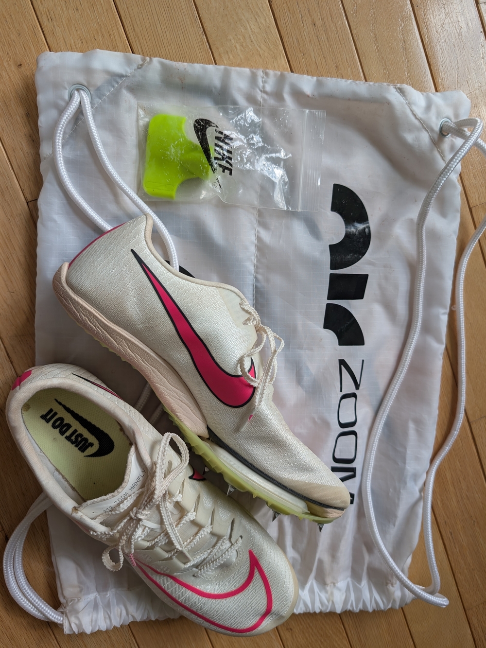 Nike Air Zoom Maxfly Track Sprinting Spikes with Pink Swoosh M 8, W 9.5